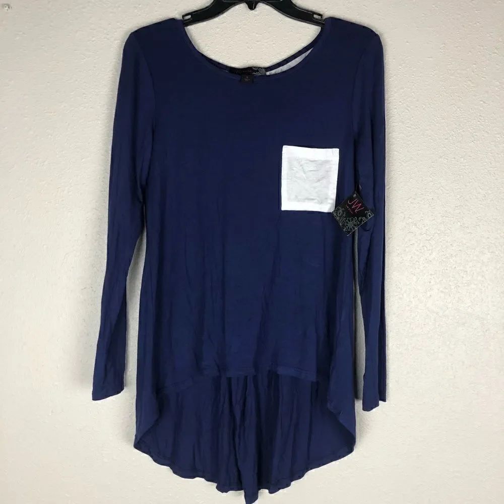 NWT JW Style Long Sleeve Blue and White Top Size S